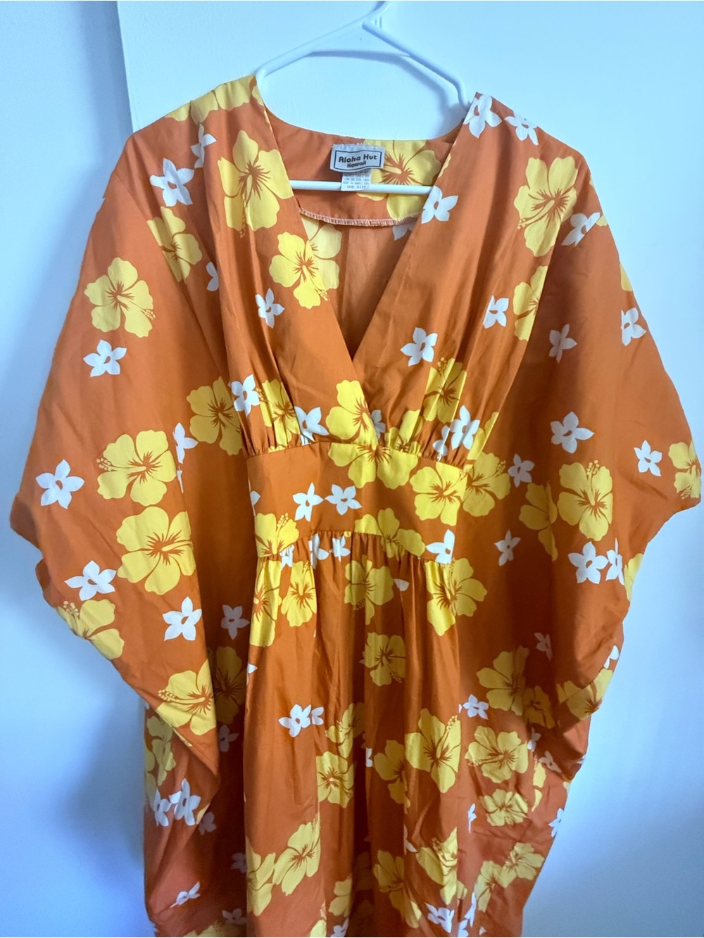 Aloha Hut Orange & Yellow Hibiscus Floral Maxi Caftan Dress - One size